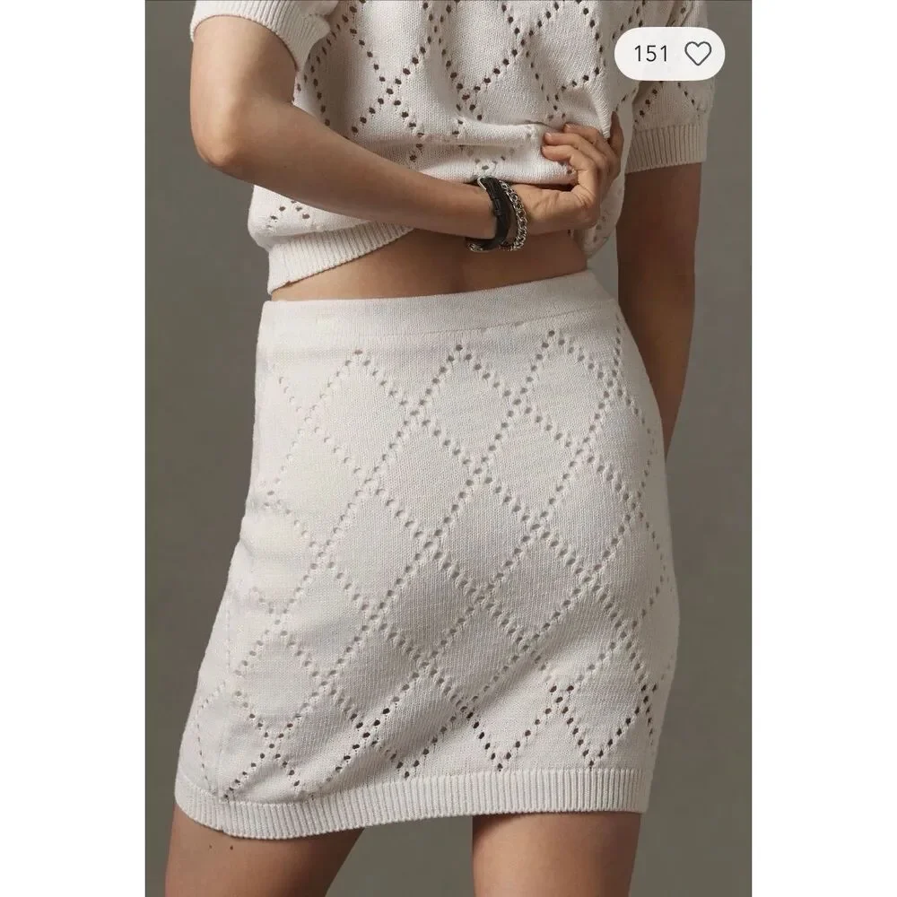 Anthropologie skirt by Maeve 3D floral knit mini sz Large NWT